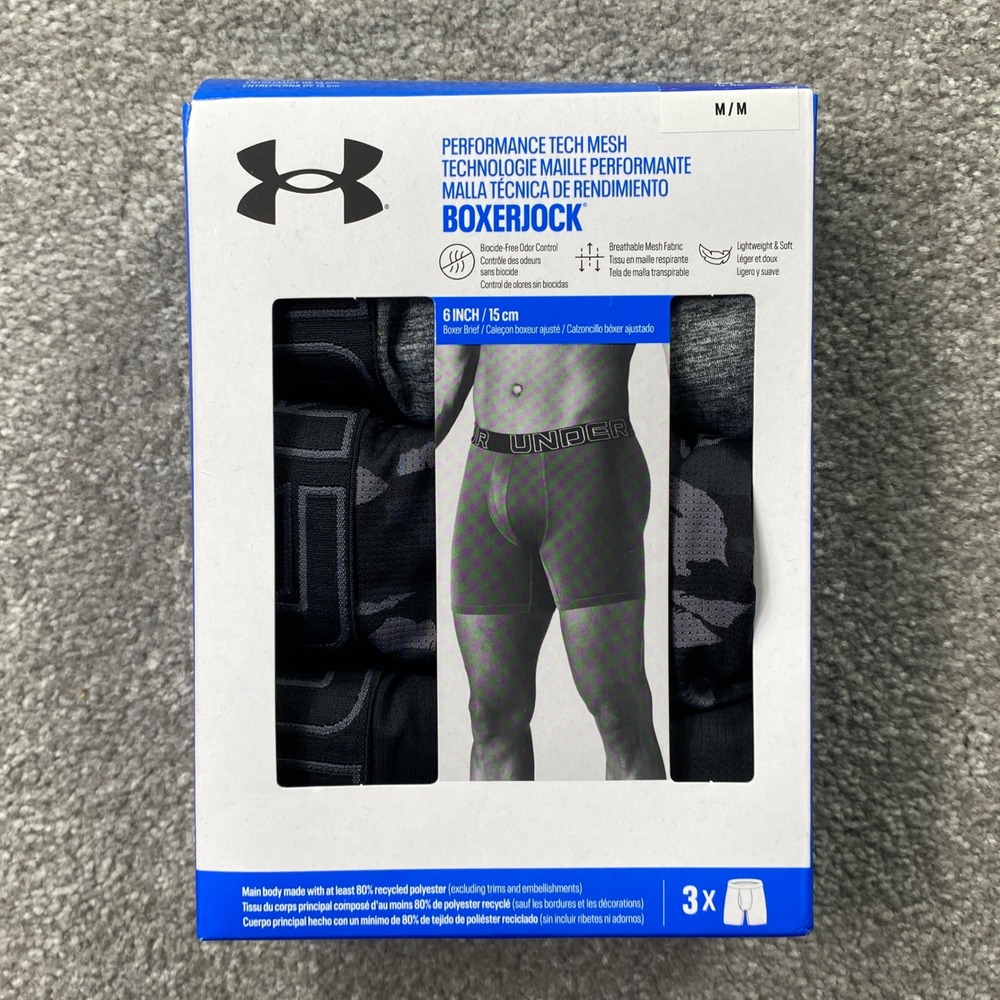 Under Armour Boxerjock Boxer Briefs Mens Medium Black Gray Camo 3-Pack 6in